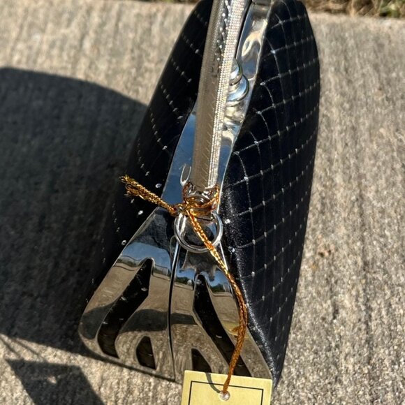 Joy Collection Blk Eve Clutch Bag Sparkly Dots "U" Handle Faux Diamond Closure - Picture 7 of 13